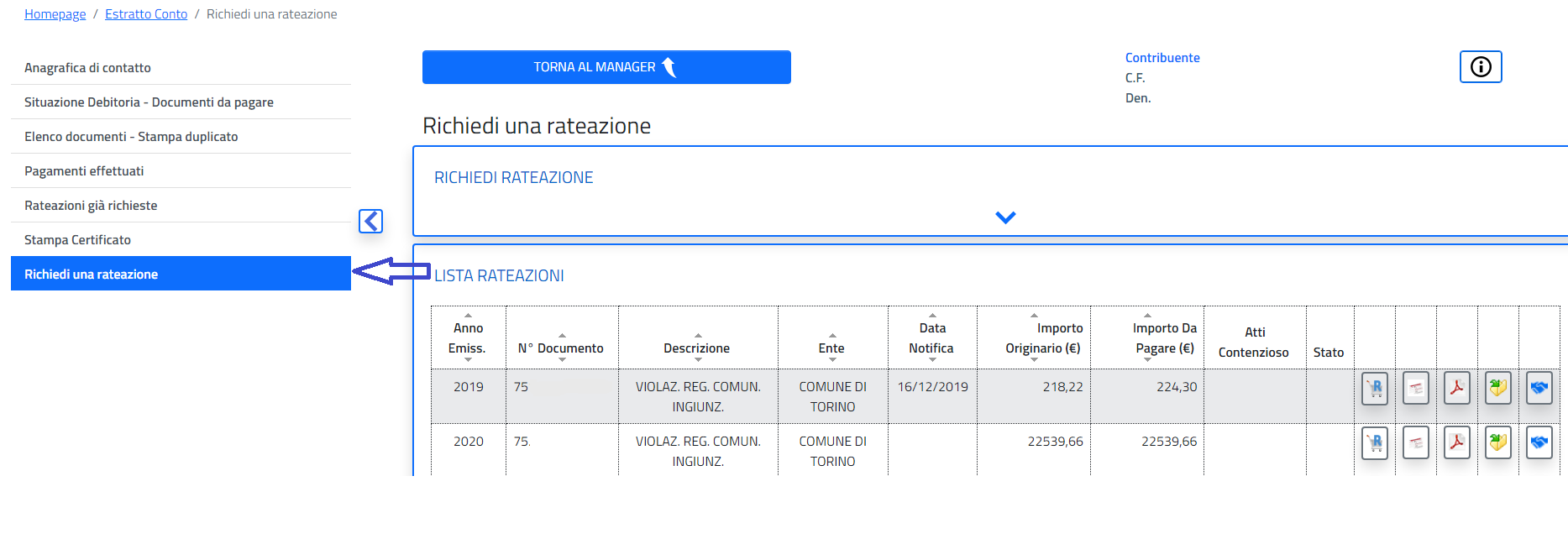 richiedi rateazione - 1